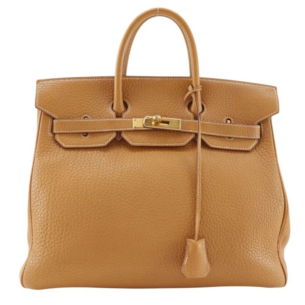 Hermes Kelly Brown Fjord With Gold Hardware Beige Leather Handbag